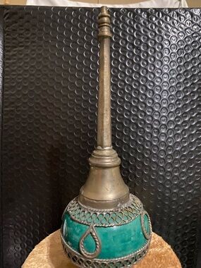 Decorative Brass and Turquoise Accent Vase - Ornate Home Accent